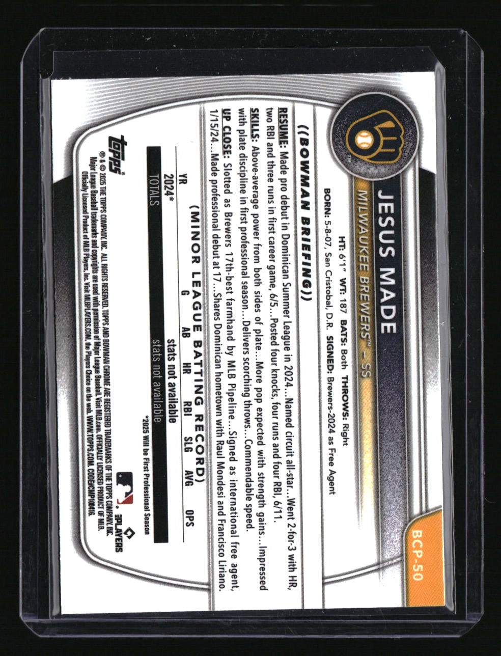 2025 Bowman Jesus Made Chrome Prospects Mini Diamond Refractor