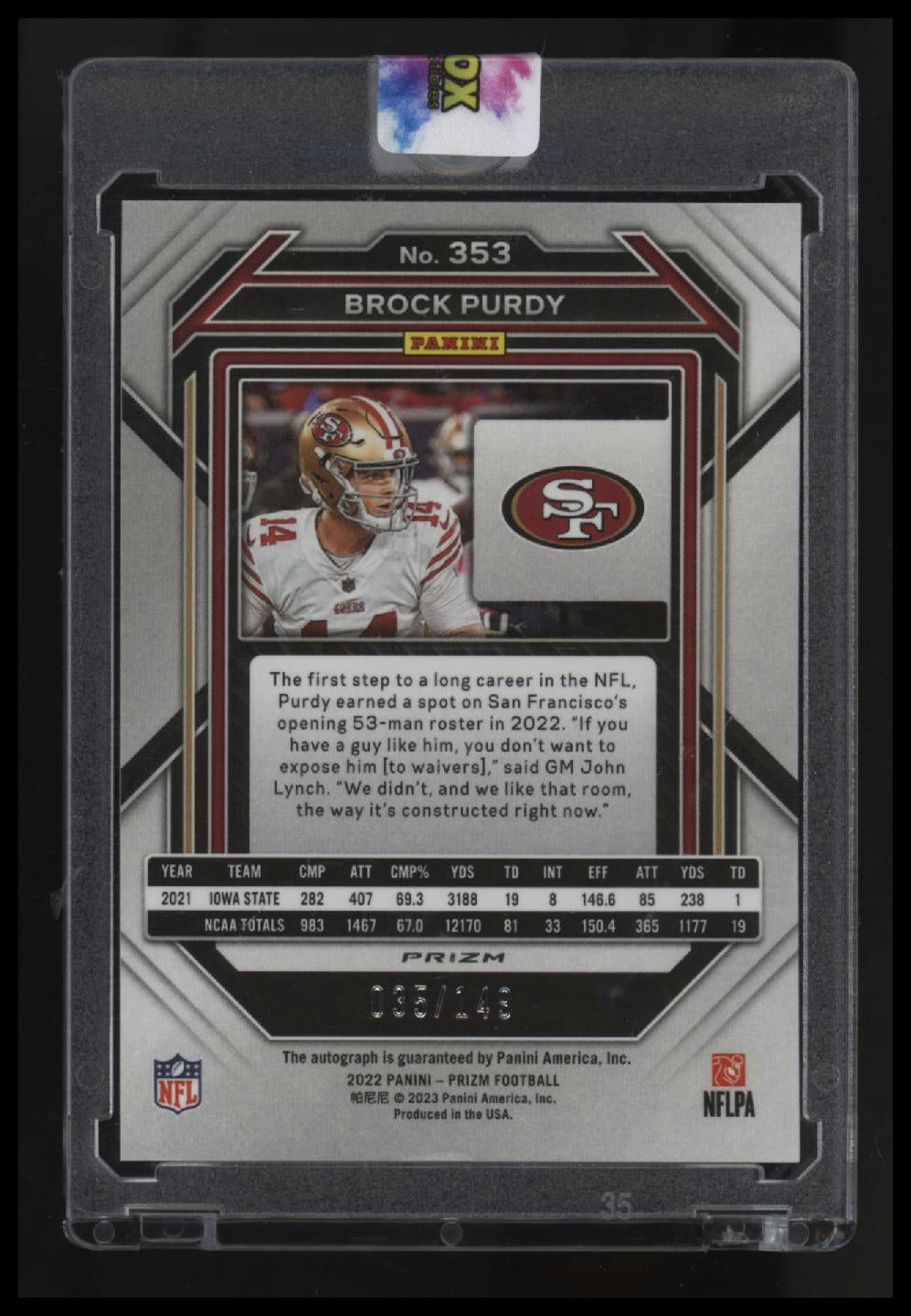 2022 Panini Prizm Brock Purdy Rookie Autographs Prizm Red Wave #/149