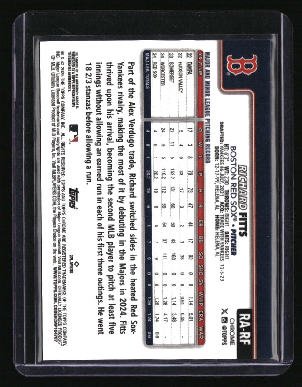 2025 Topps Chrome Richard Fitts Rookie Autos Black &amp; White Mini-Diamond