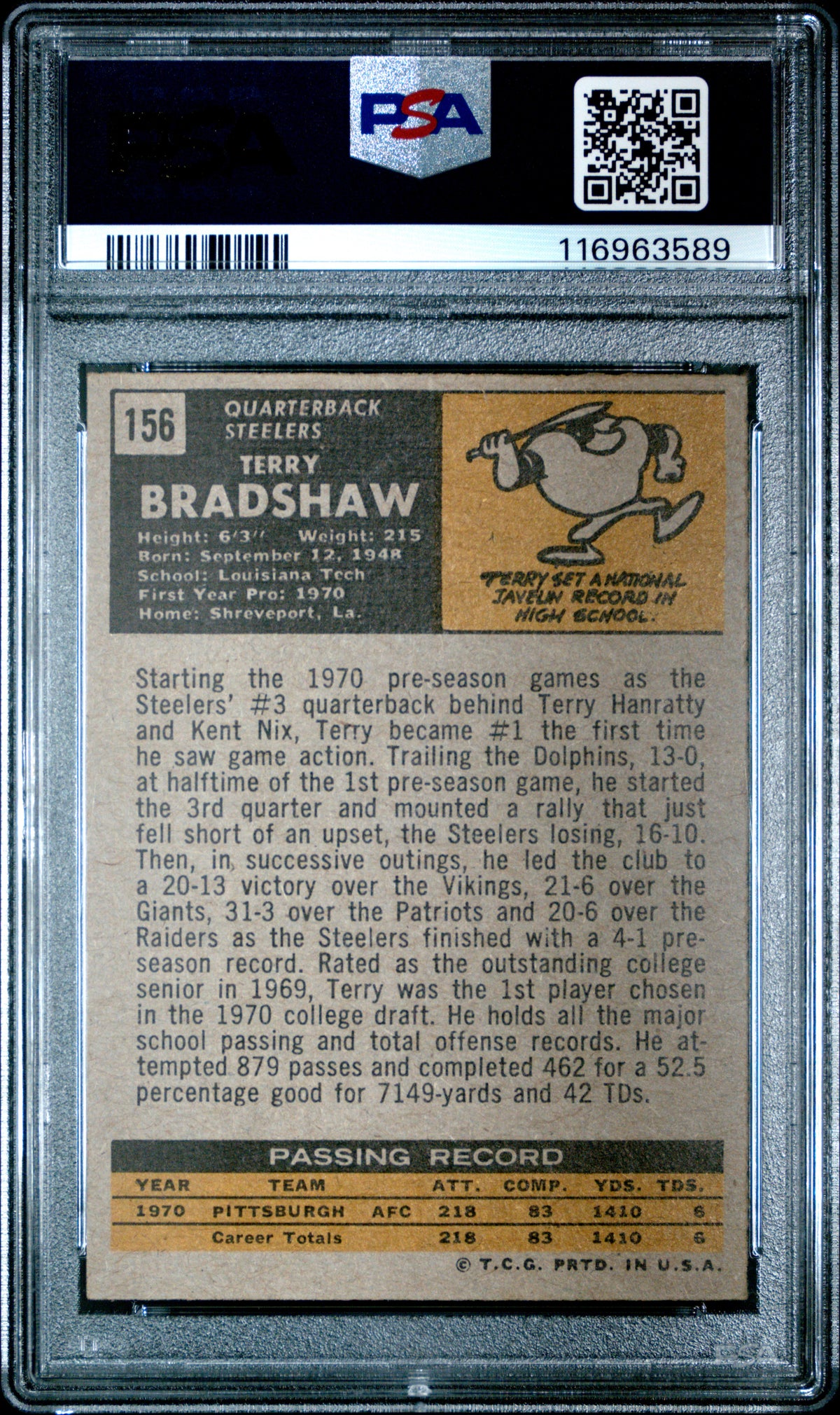 1971 Topps Terry Bradshaw PSA 6