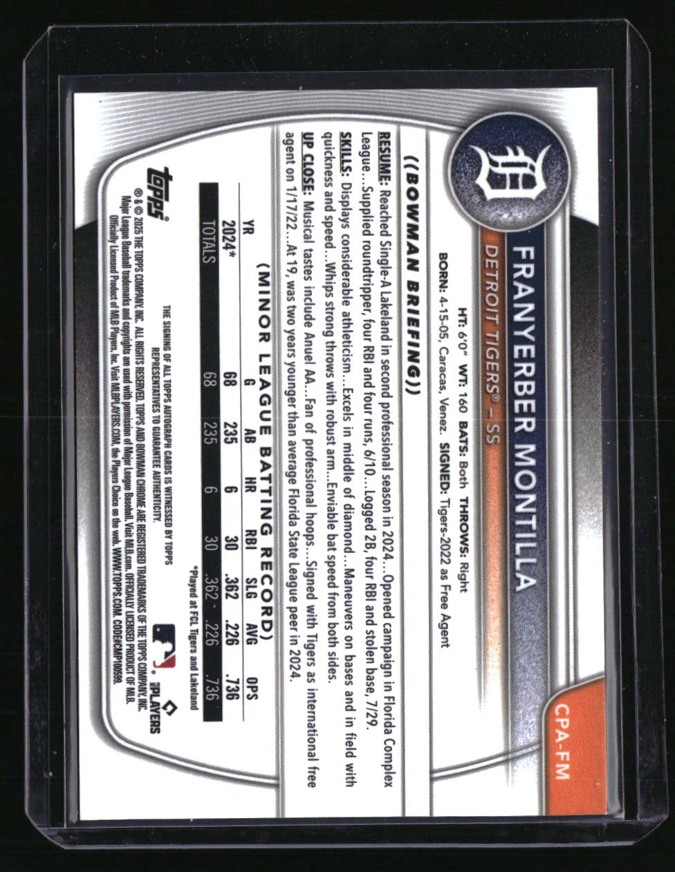 2025 Bowman Franyerber Montilla Chrome Prospects Auto HTA Choice Refractor #/150