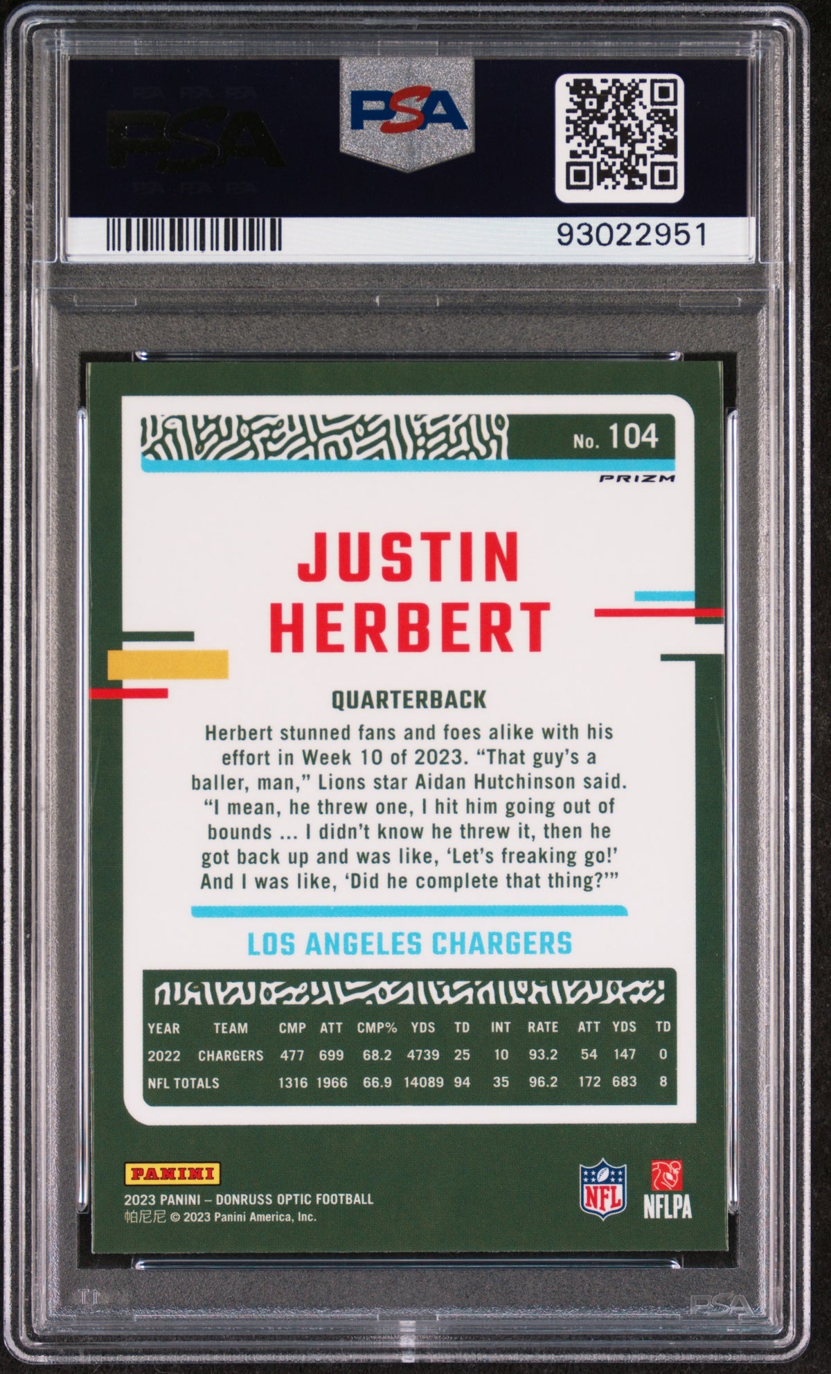 2023 Panini Donruss Optic Justin Herbert Fire PSA 10