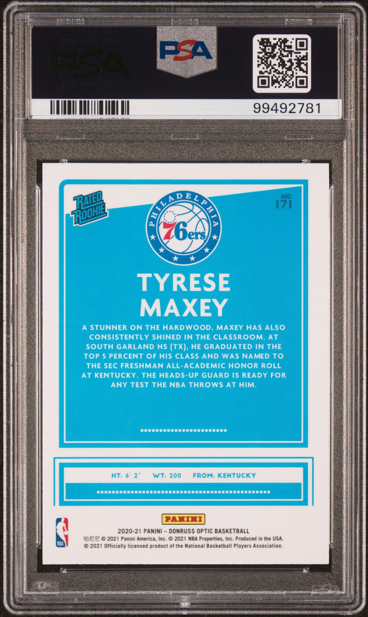2020 Panini Donruss Optic Tyrese Maxey PSA 10