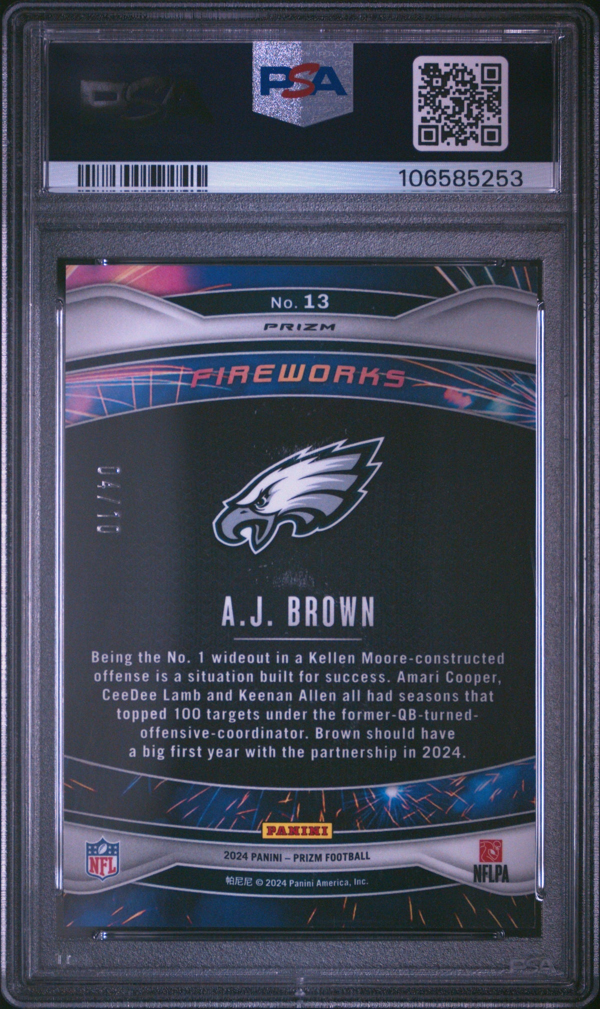 2024 Panini Prizm Fireworks Aj Brown Fireworks-Gold Prizm PSA 9