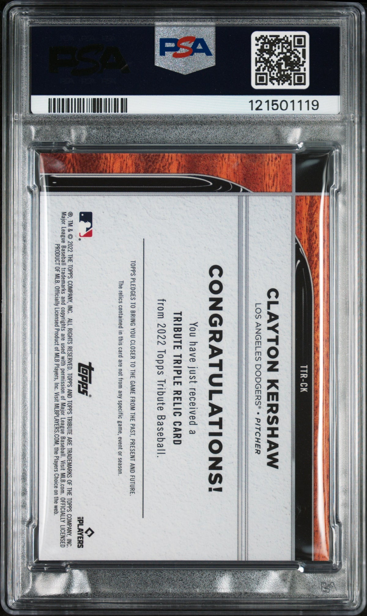 2022 Topps Tribute Tribute Triple Relics Clayton Kershaw Triple Relics-Red PSA 7