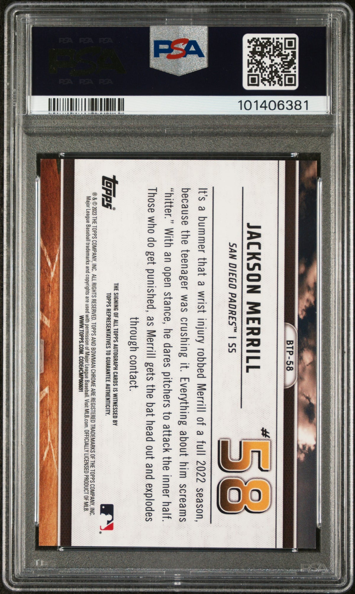 2023 Bowman Scouts&#39; Top 100 Jackson Merrill Scouts&#39; Top 100-Autograph PSA 10