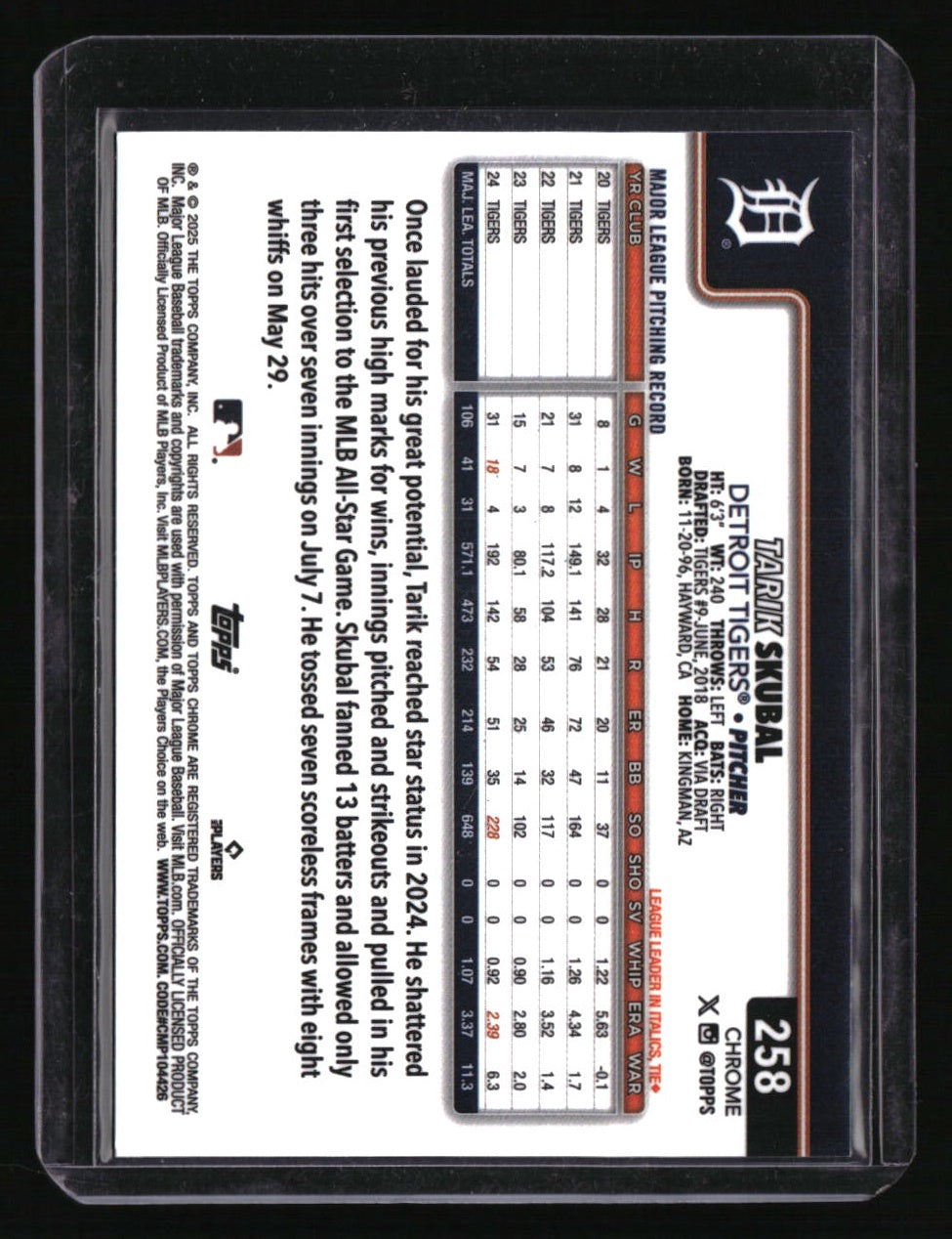 2025 Topps Chrome Tarik Skubal Blue Raywave Refractors 1/150 1st On Print