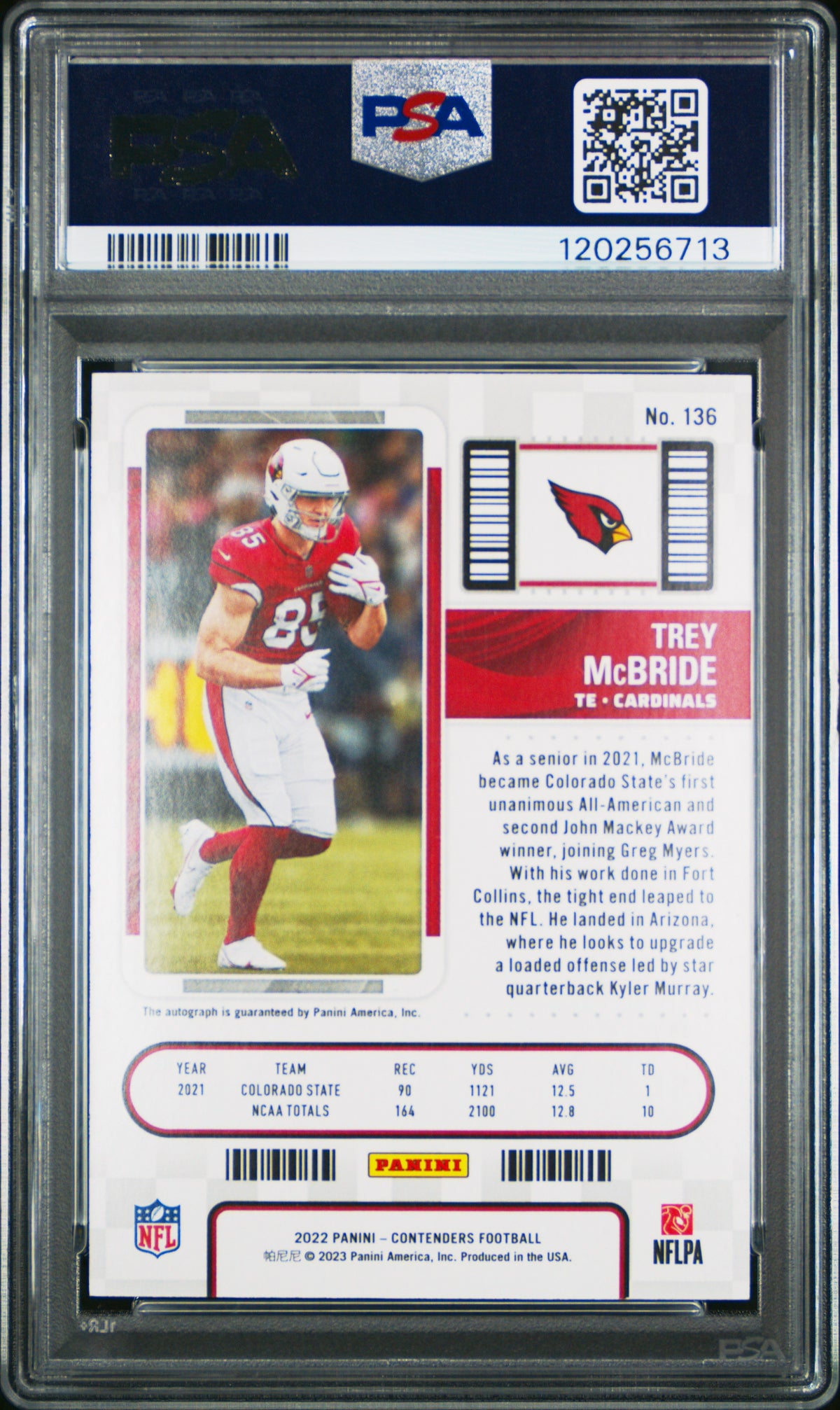 2022 Panini Contenders Trey Mcbride Autograph-Showcase PSA 10