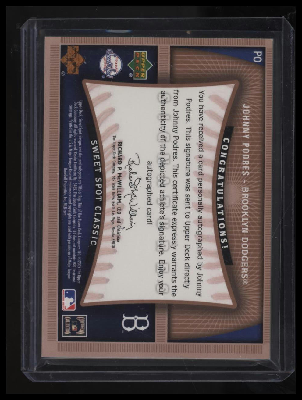 2005 Upper Deck Sweet Spot Classic Johnny Podres Signatures