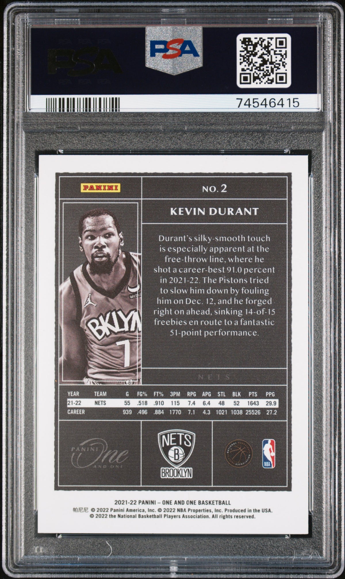 2021 Panini One And One Kevin Durant Green PSA 10