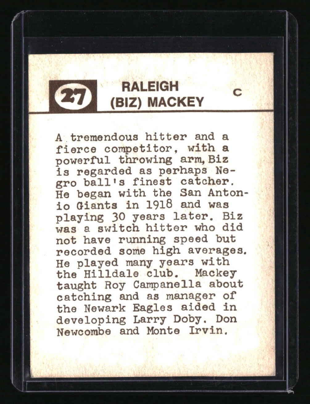 1974 Laughlin Old-Time Black Stars Biz Mackey