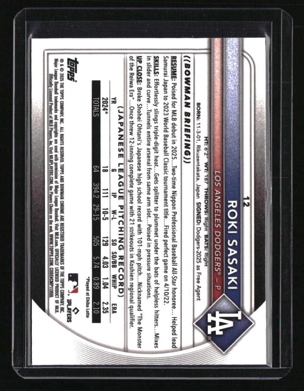 2025 Bowman Roki Sasaki Bowman Chrome Red Rookie Logo