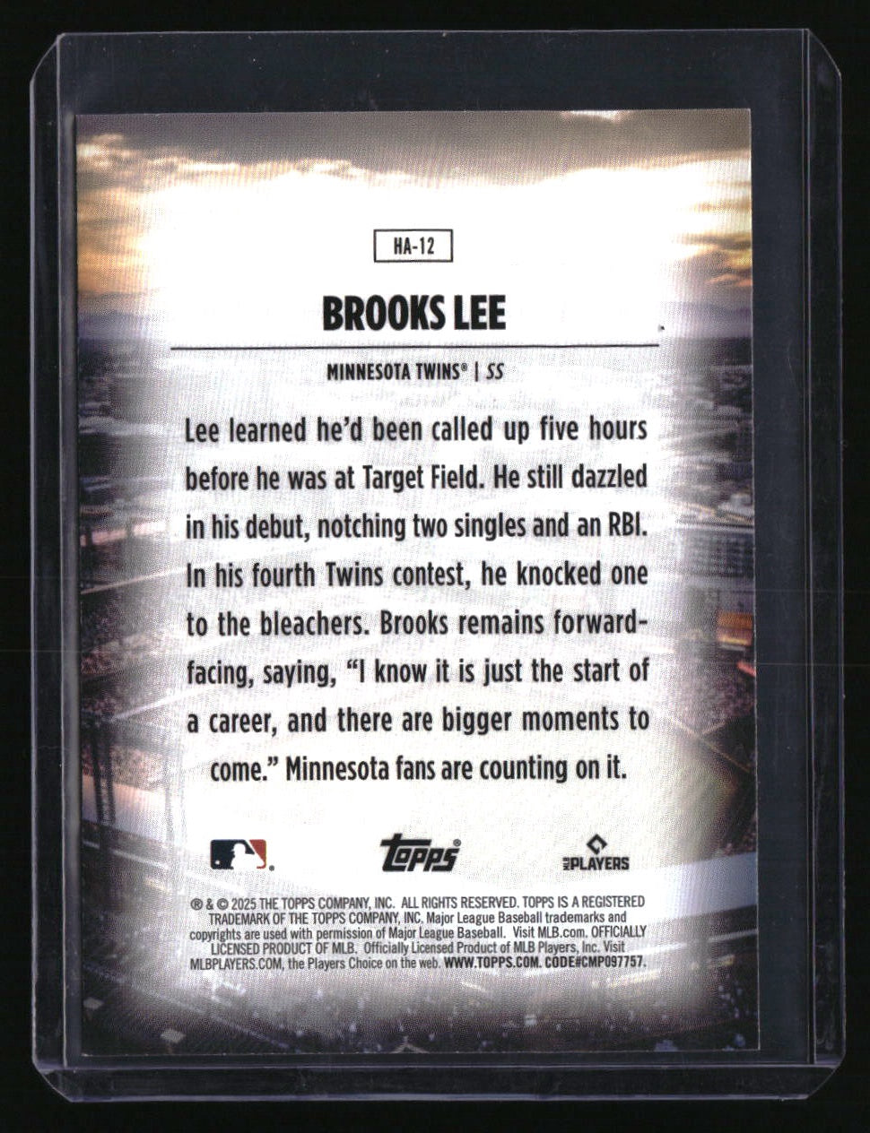 2025 Topps Brooks Lee Home Field Advantage