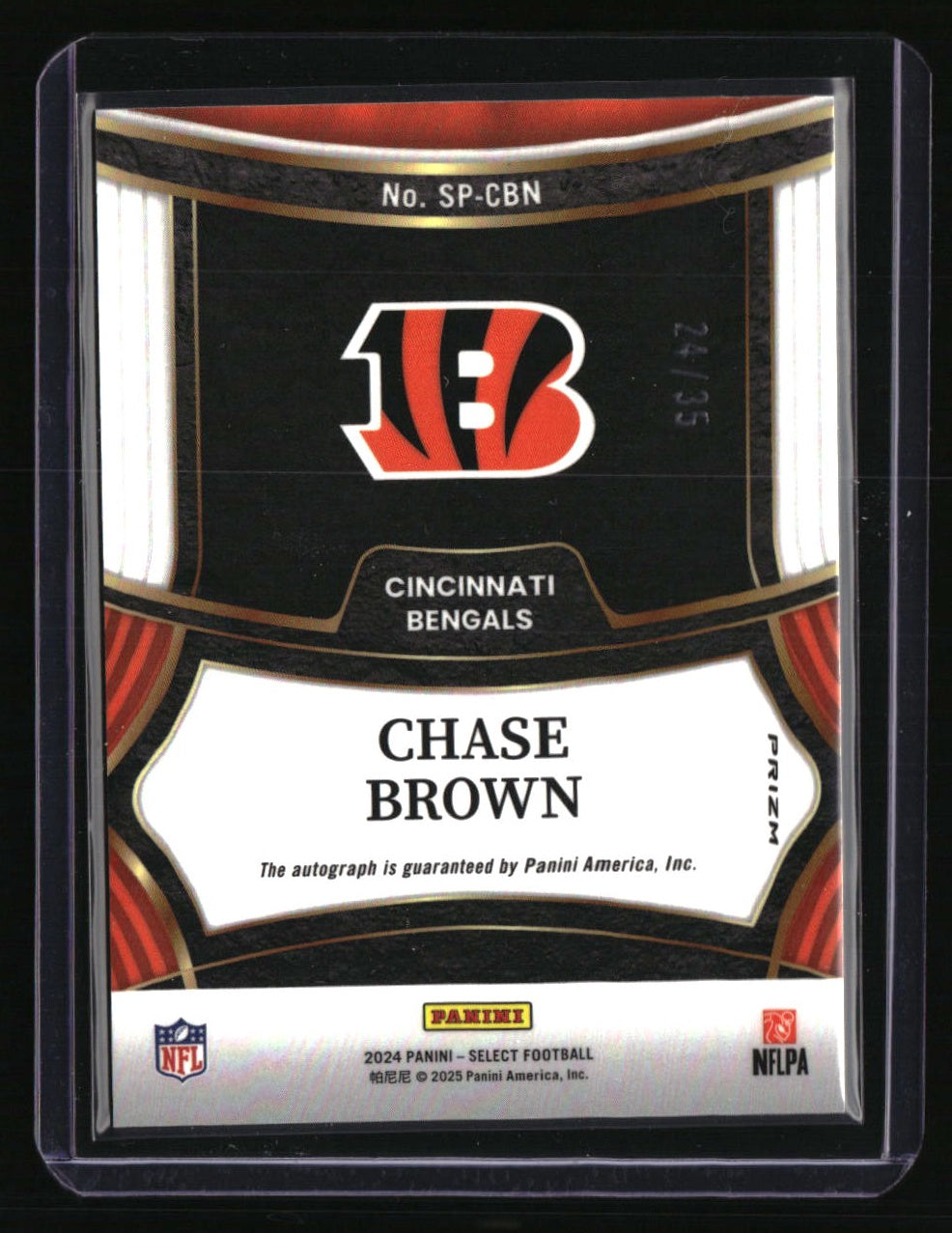 2024 Panini Select Chase Brown Signatures White Prizm #/35