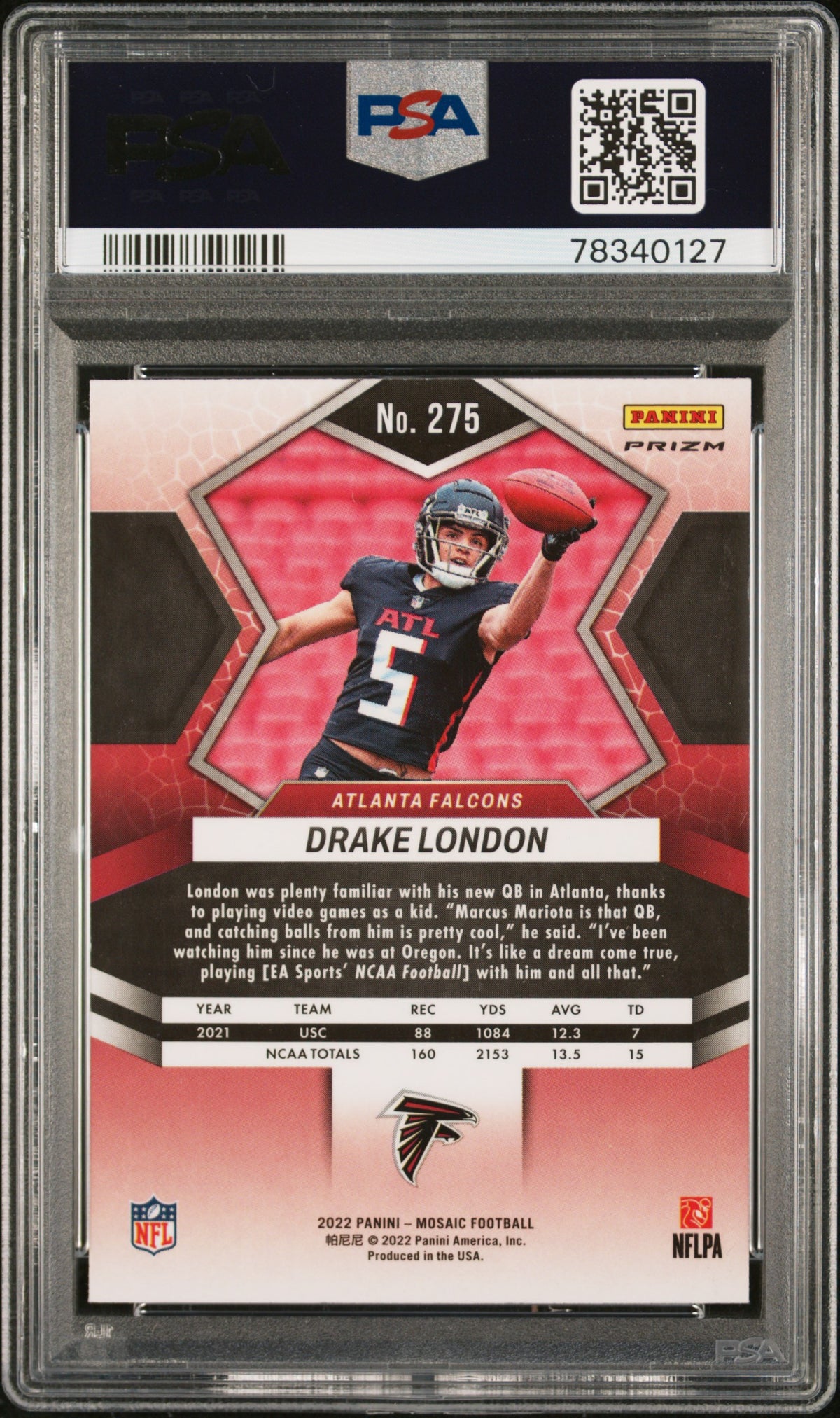 2022 Panini Mosaic Drake London Reactive Orange PSA 10