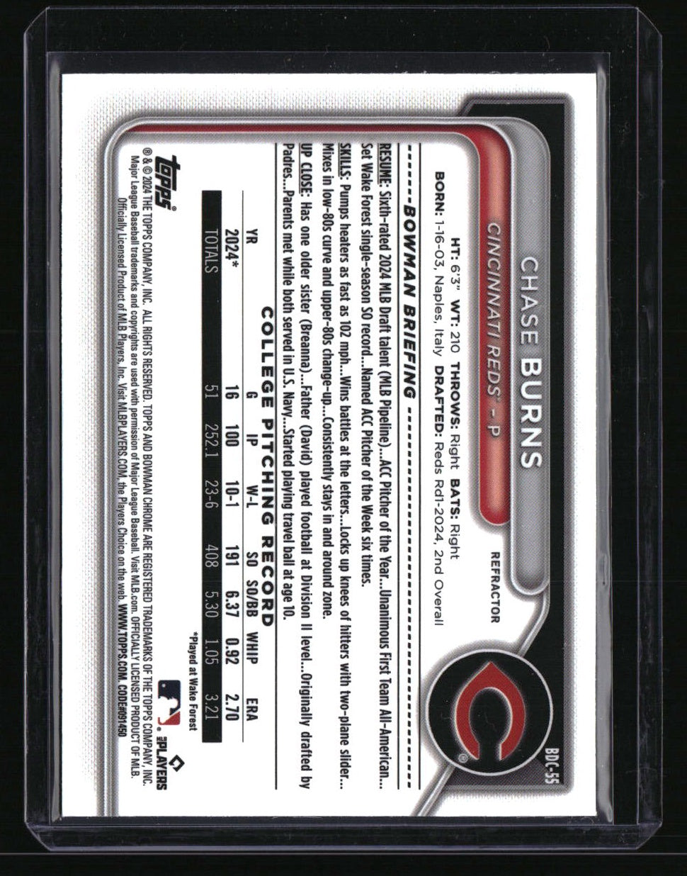 2024 Bowman Draft Chase Burns Chrome Refractor