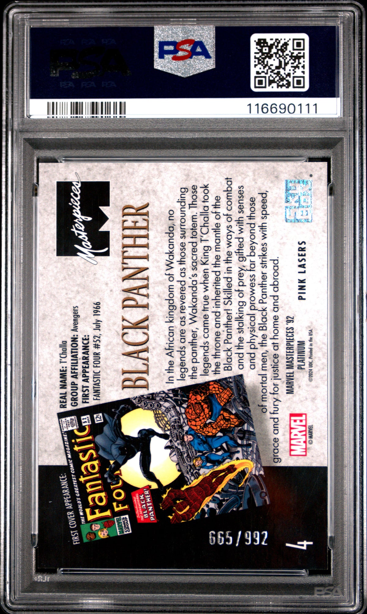 2024 Marvel Masterpieces &#39;92 Platinum Black Panther Pink Lasers PSA 10