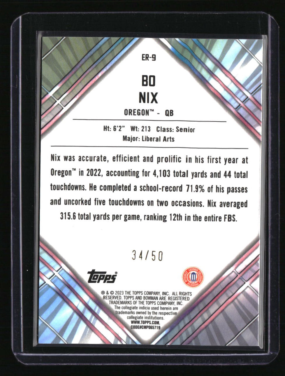 2023 Bowman U Chrome Bo Nix Unexpected Delights Early Risers Gold Refractor #/50