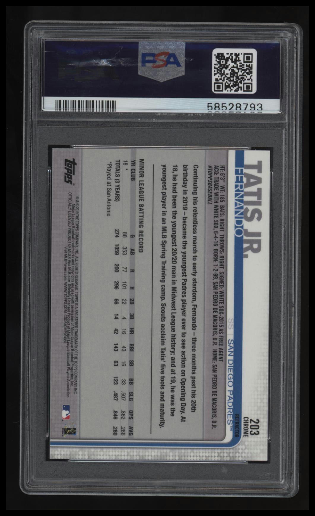 2019 Topps Chrome Fernando Tatis Jr. Refractor PSA 10