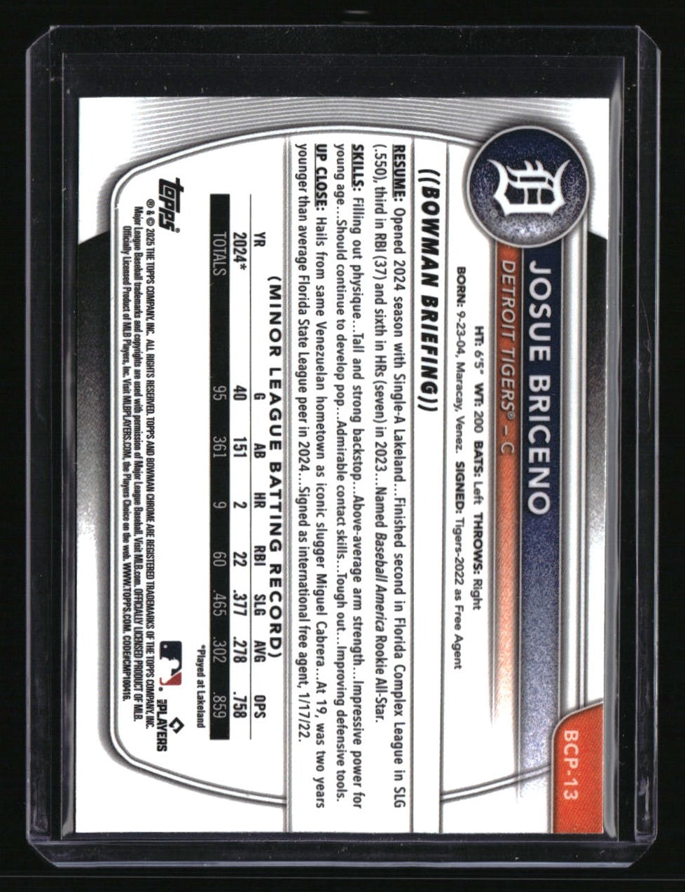 2025 Bowman Josue Briceno Chrome Prospects Aqua X-Fractor #/125