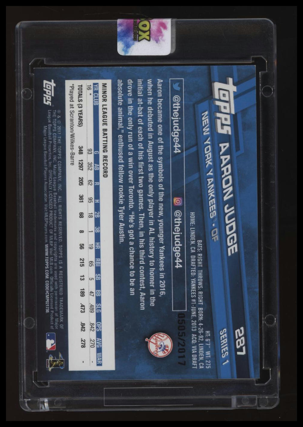 2017 Topps Aaron Judge Gold #/2017