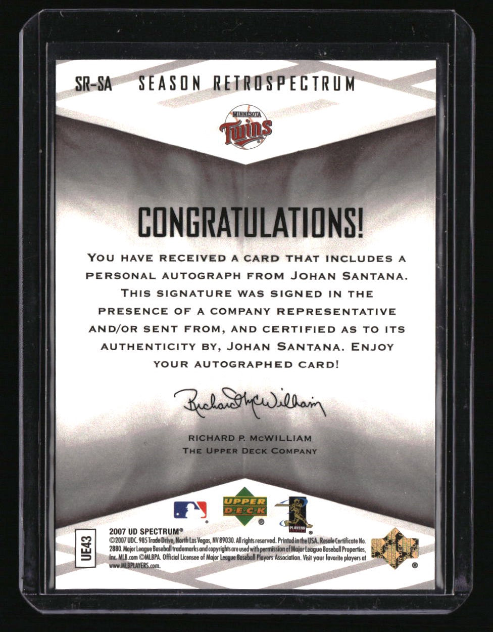2001 Upper Deck Johan Santana UD Exclusives Gold #/25