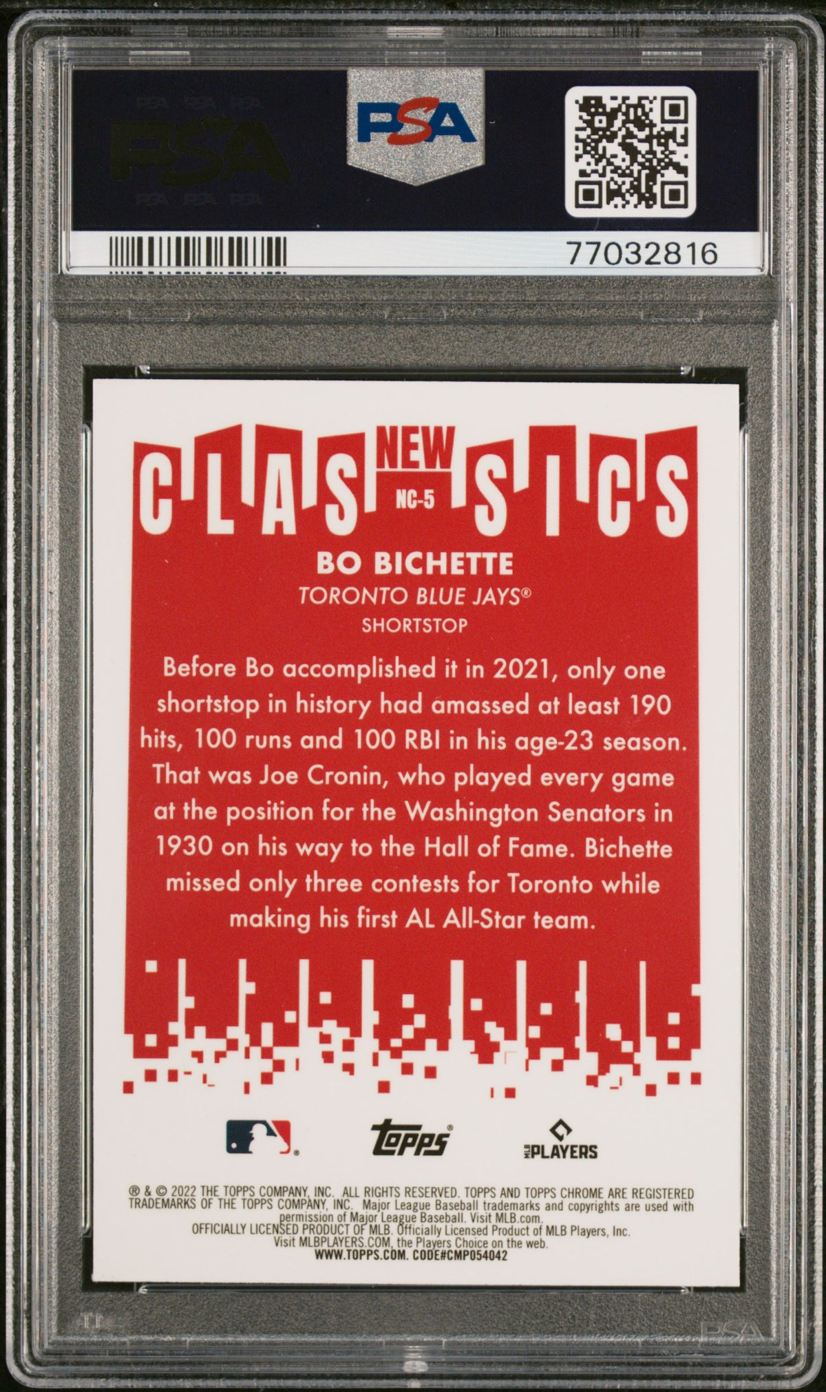 2022 Topps Chrome New Classics Bo Bichette New Classics PSA 10