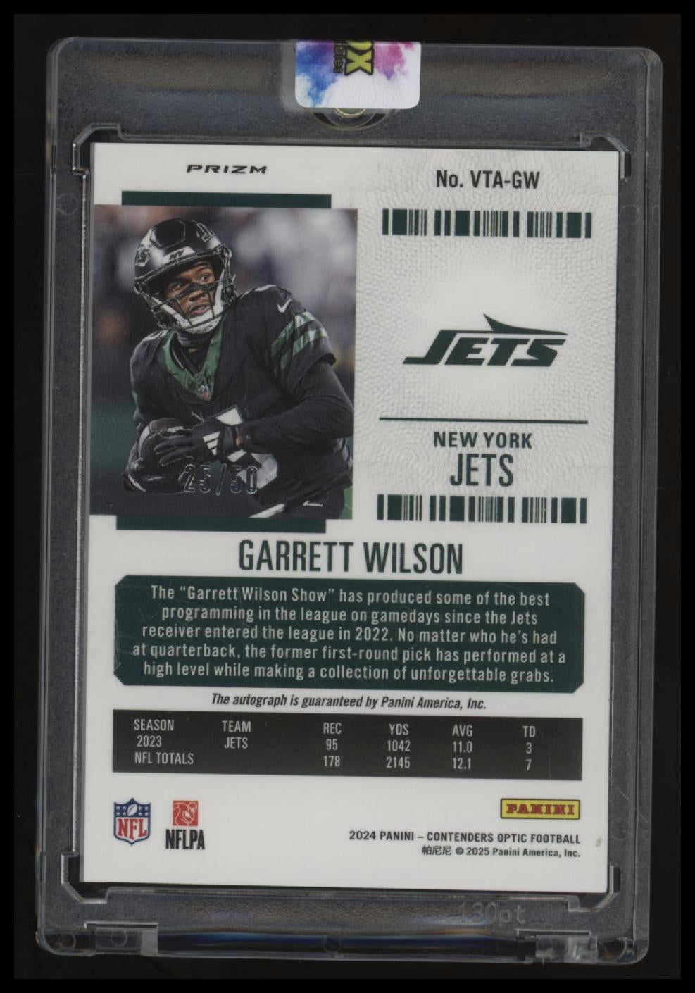 2024 Panini Contenders Optic Garrett Wilson Veteran Ticket Autographs #/50