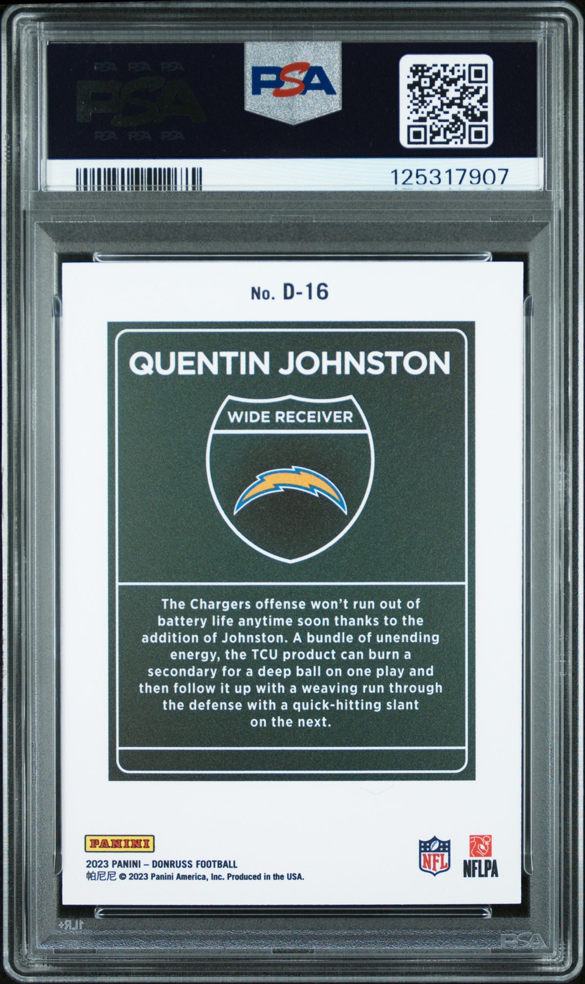2023 Panini Donruss Downtown! Quentin Johnston PSA 9