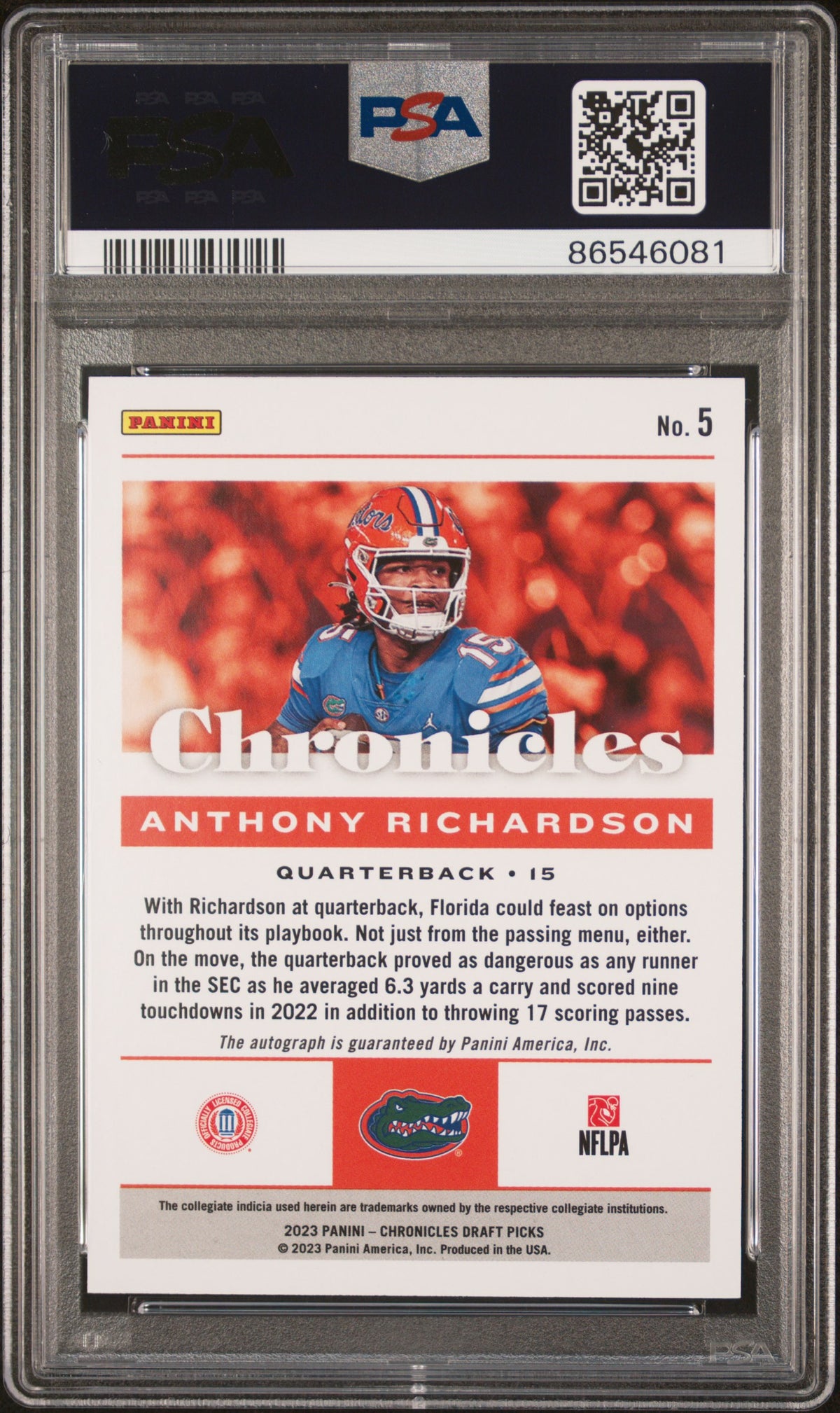 2023 Panini Chronicles Draft Picks Anthony Richardson Autograph PSA 10