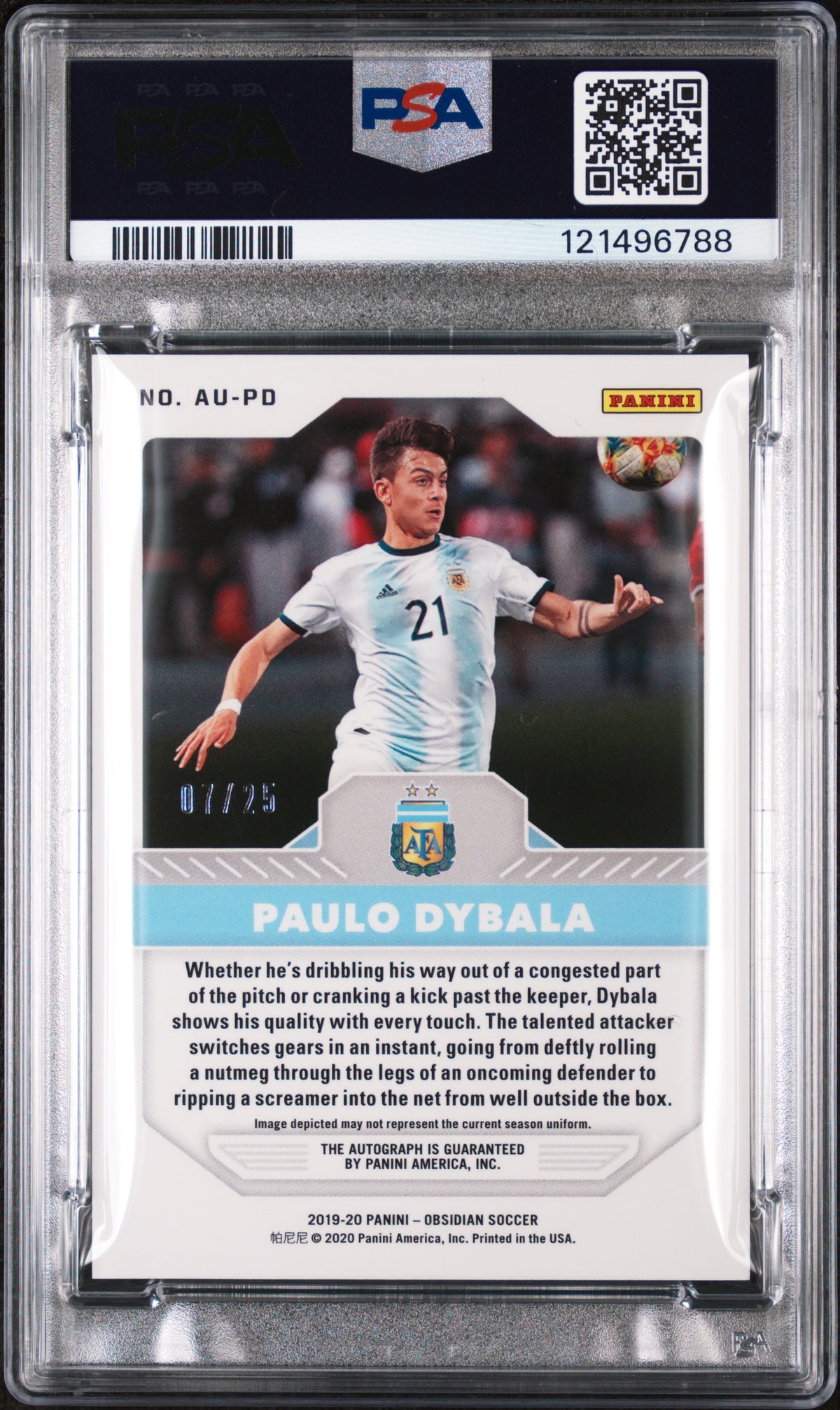 2019 Panini Obsidian Aurora Autographs Paulo Dybala Aurora Auto-E/E Orange PSA 9