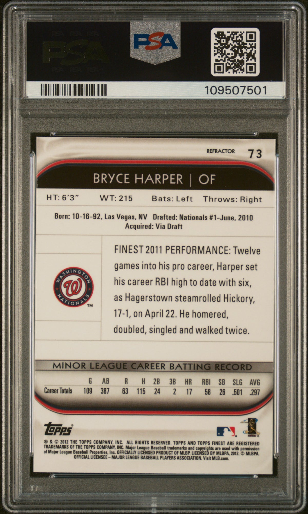 2012 Finest Bryce Harper Refractor PSA 10