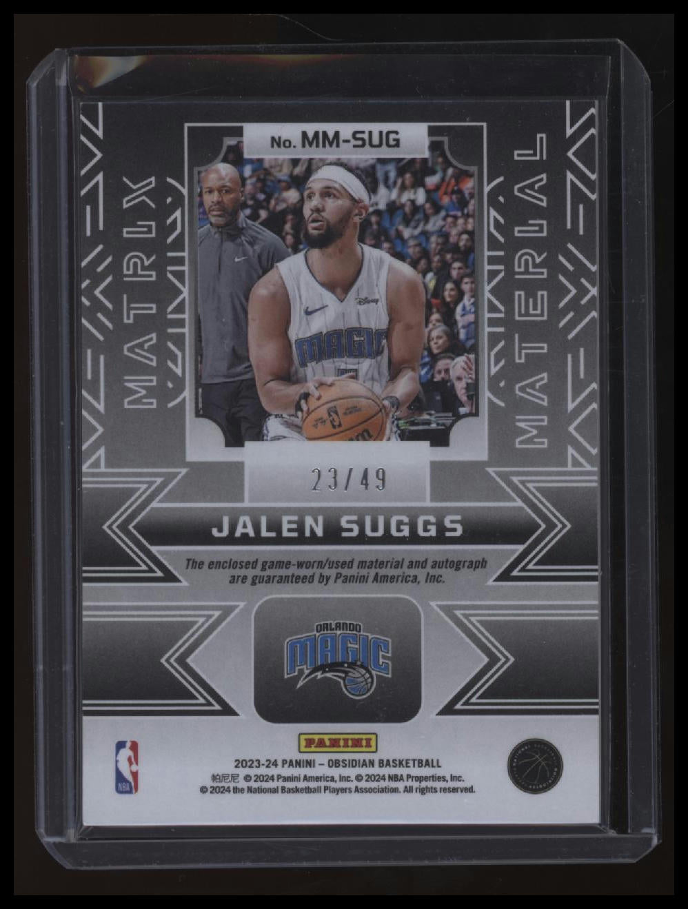 2023-24 Panini Obsidian Jalen Suggs Matrix Material Autos #/49
