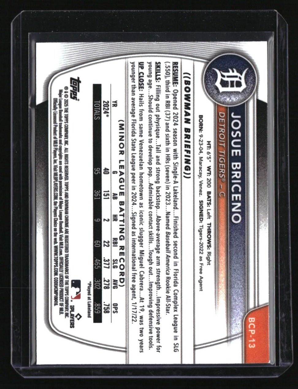2025 Bowman Josue Briceno Chrome Prospects Yellow X-Fractor #/75