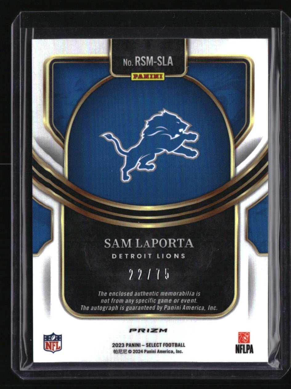 2023 Panini Select Sam LaPorta Rookie Signature Memorabilia Blue Prizm #/75
