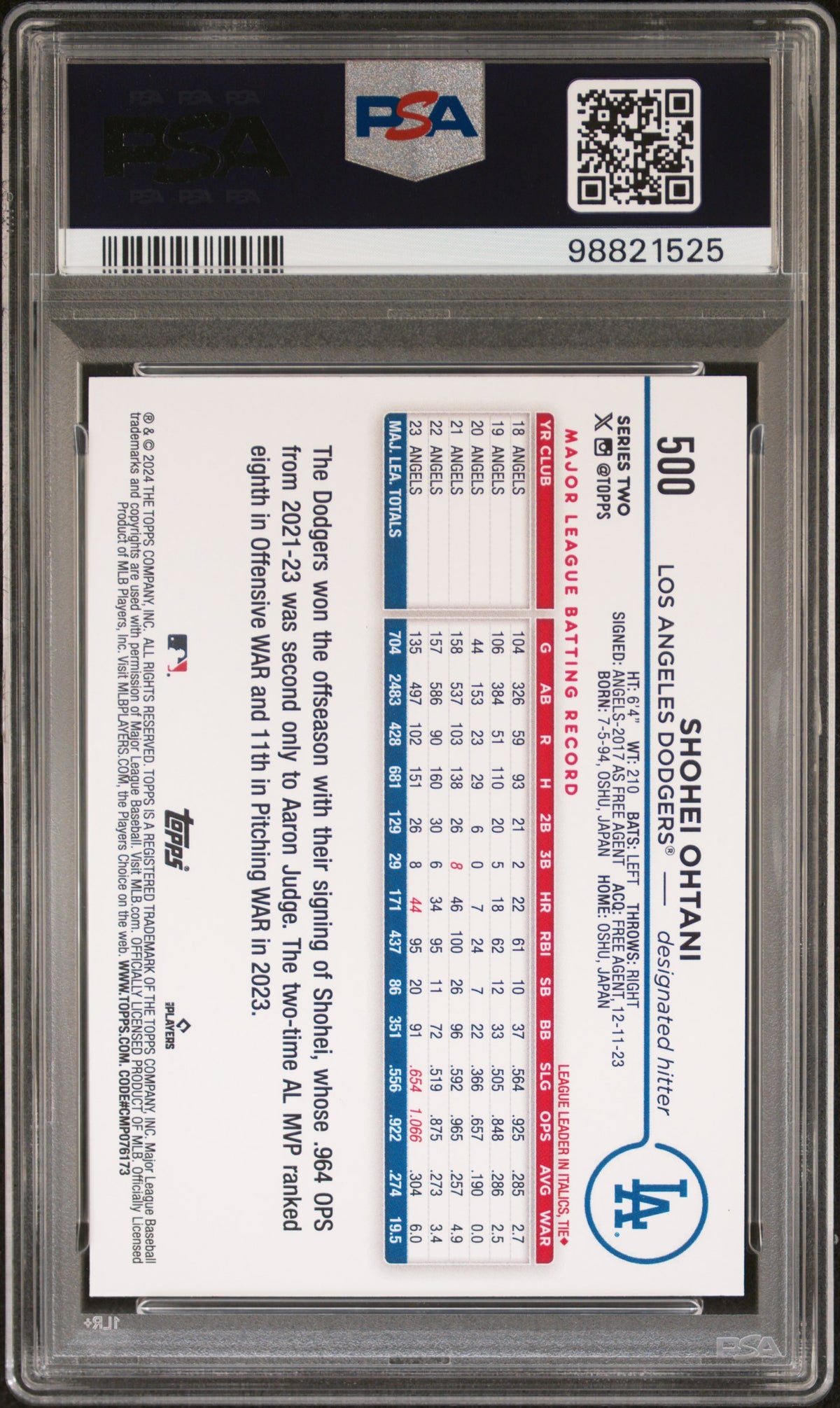 2024 Topps 582 Montgomery Set Shohei Ohtani PSA 10