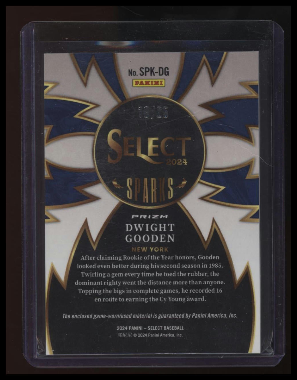 2024 Panini Select Dwight Gooden Sparks Relics Tie-Dye Prizms #/25