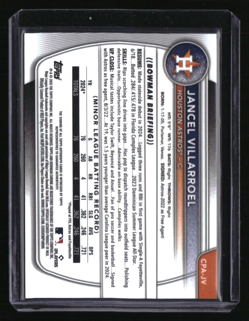 2025 Bowman Jancel Villarroel Chrome Prospects Auto Gold Lava Refractor #/50