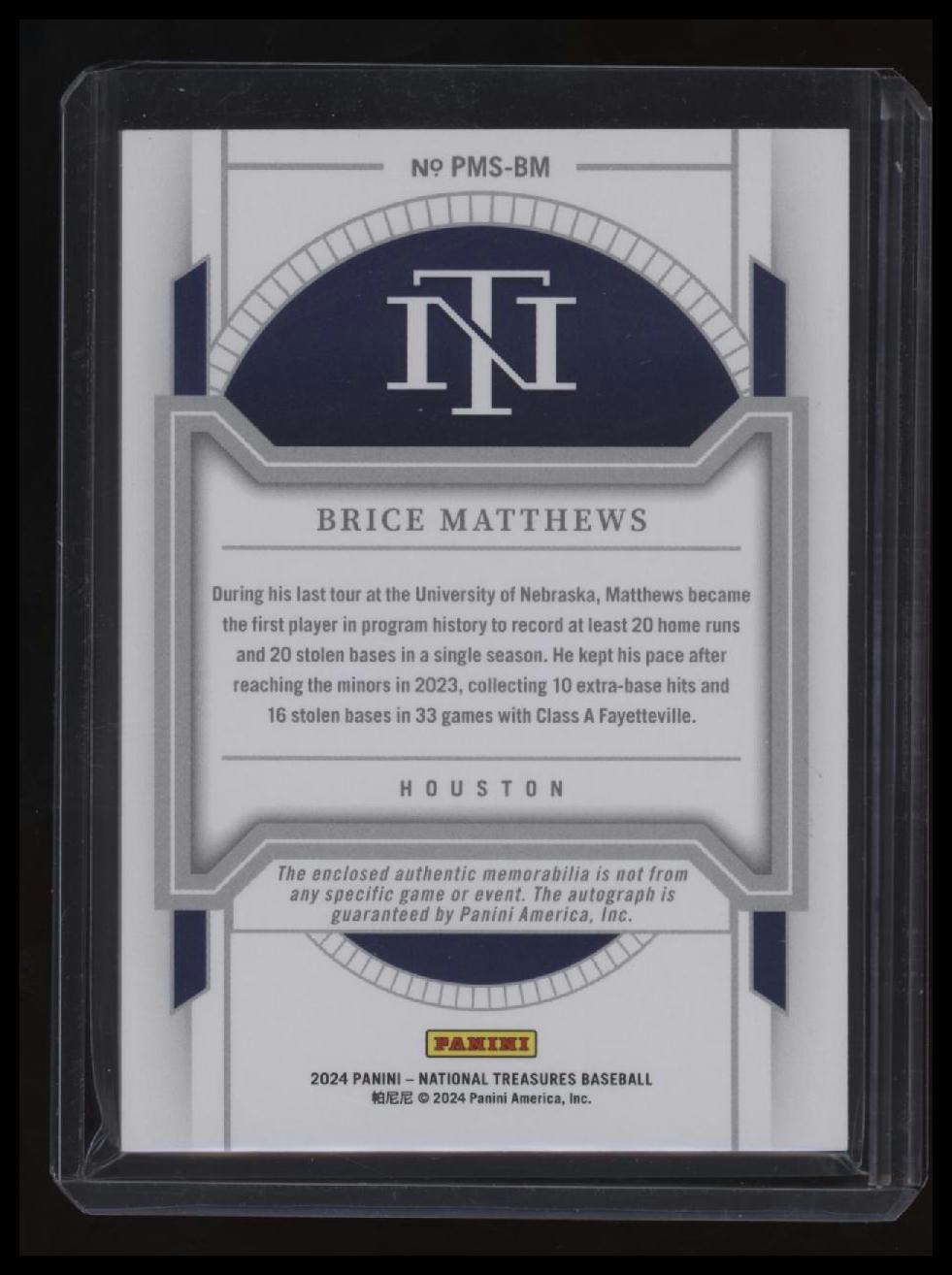 2024 Panini National Treasures Brice Matthews Prospect Material Signatures #/99