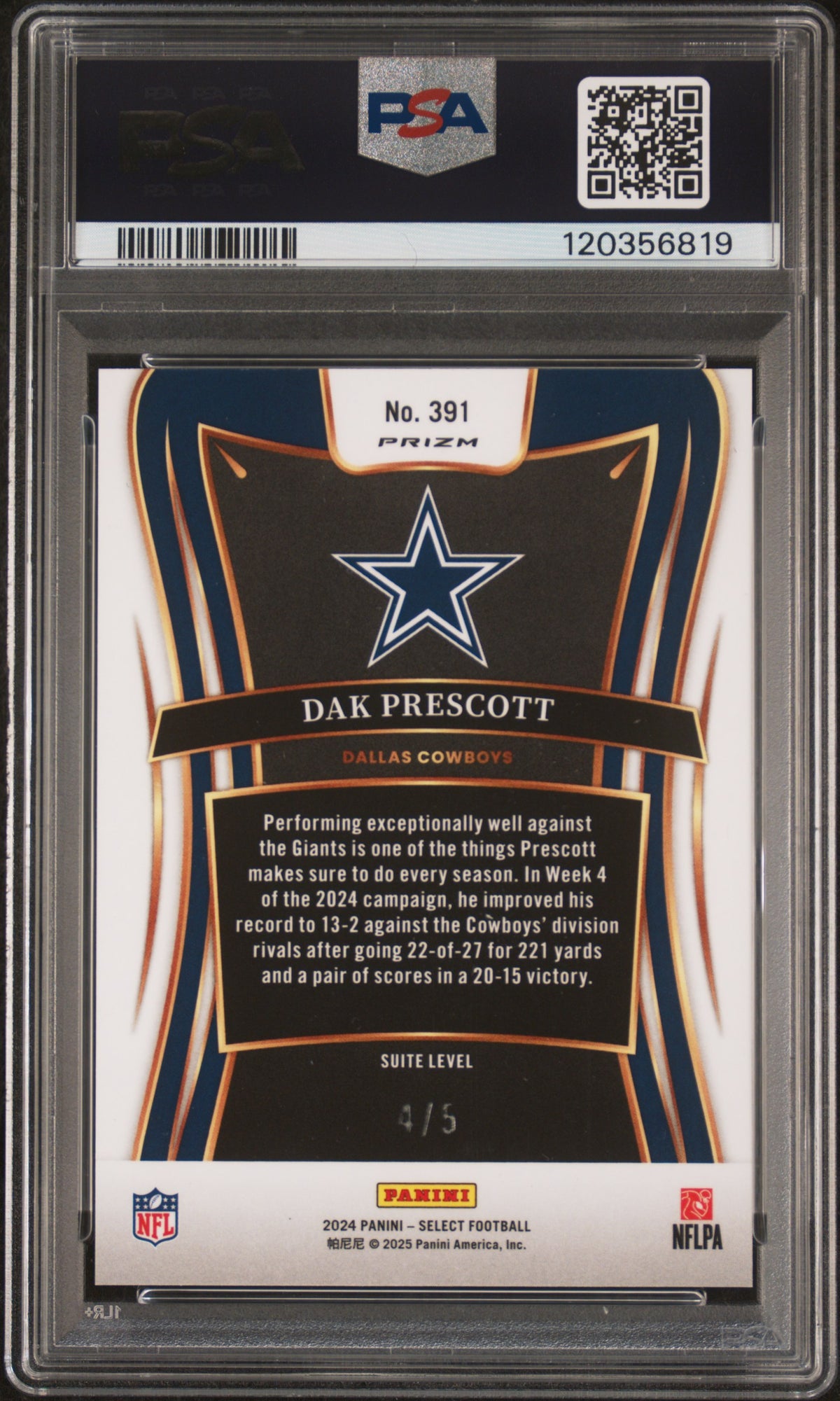 2024 Panini Select Dak Prescott Green Prizm PSA 9