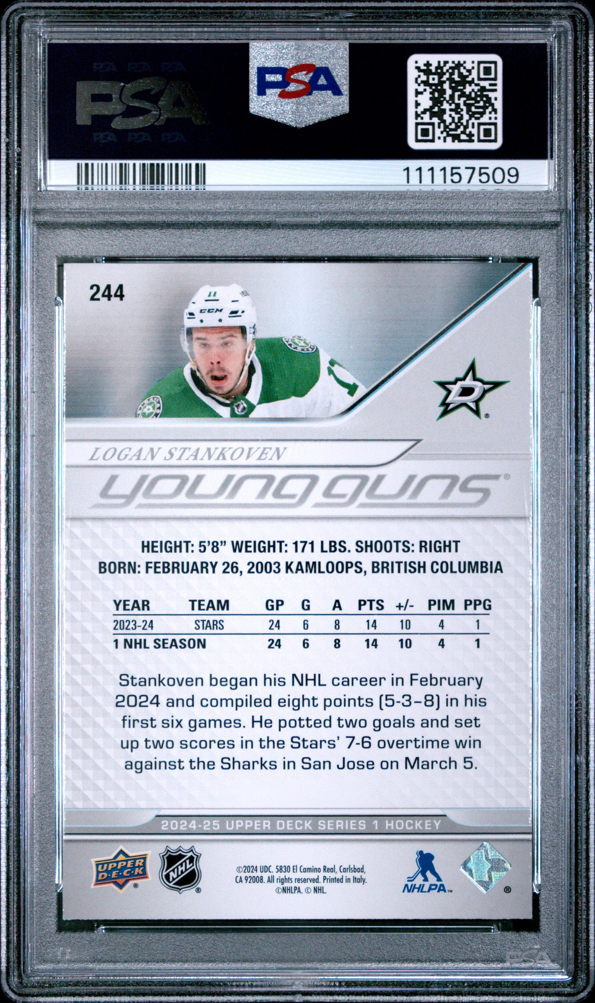 2024 Upper Deck Logan Stankoven PSA 10