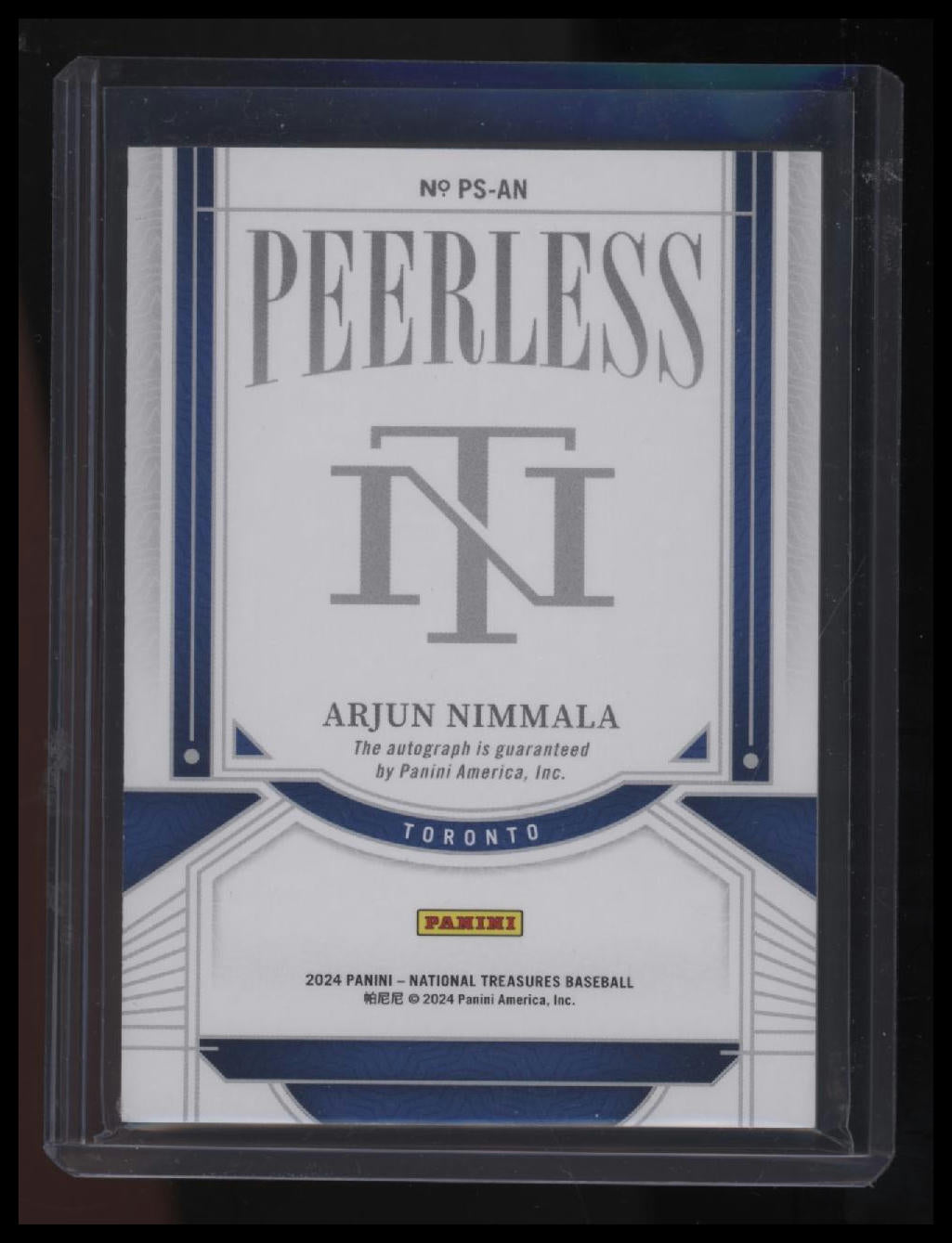 2024 Panini National Treasures Arjun Nimmala Peerless Signatures Emerald #/5