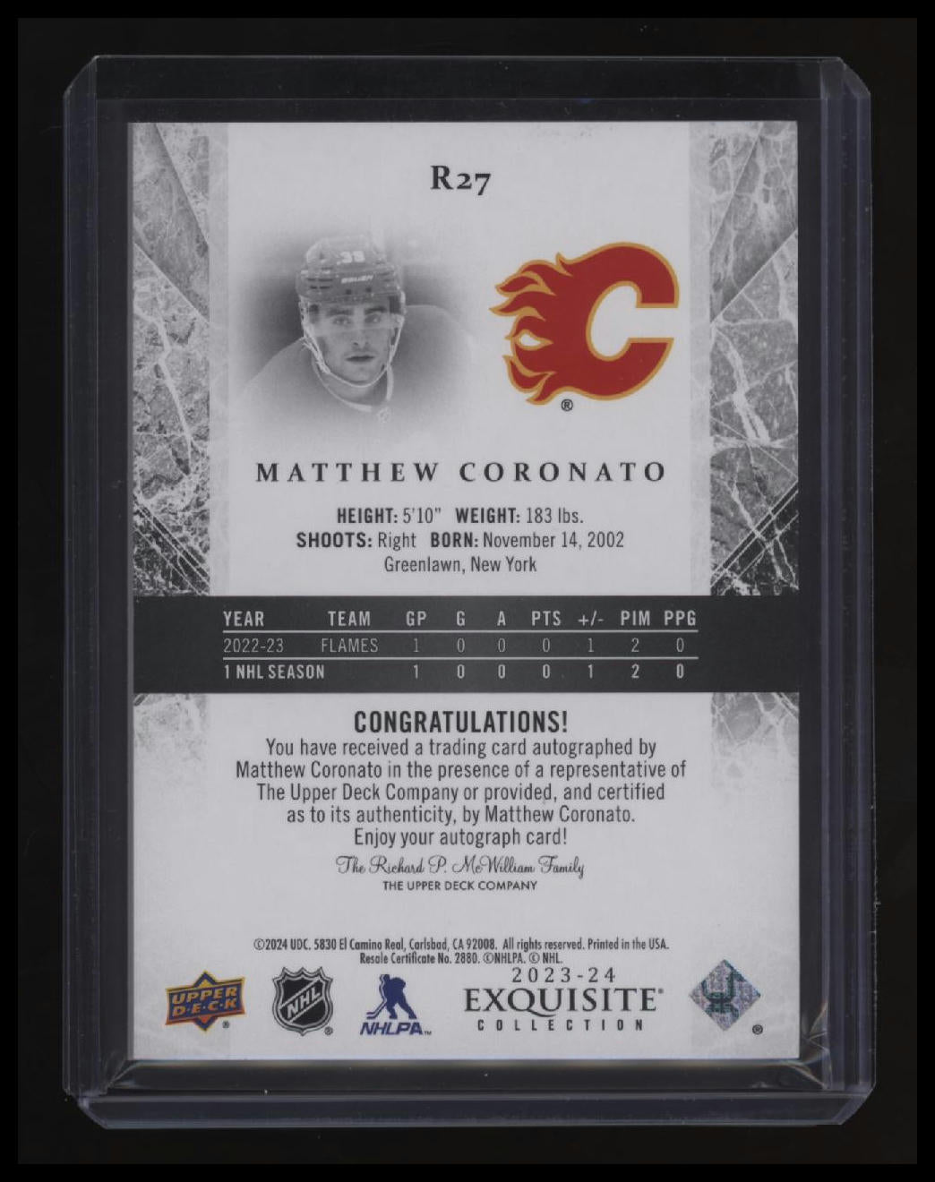 2023-24 Upper Deck Matthew Coronato Exquisite Collection Rookie Signatures #/99