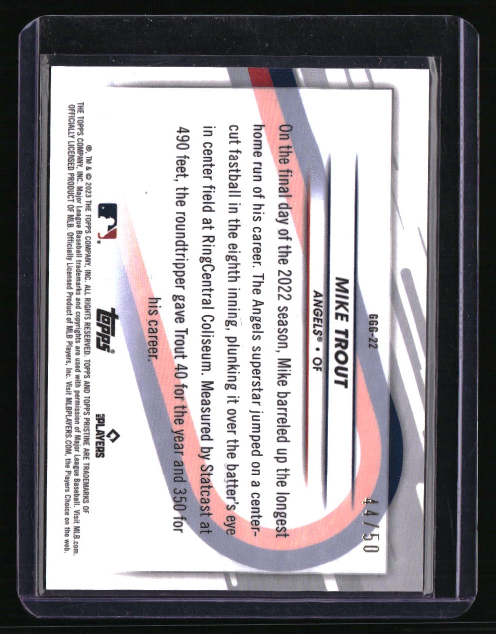 2023 Topps Pristine Mike Trout Going, Going, Gone! Gold Refractor #/50