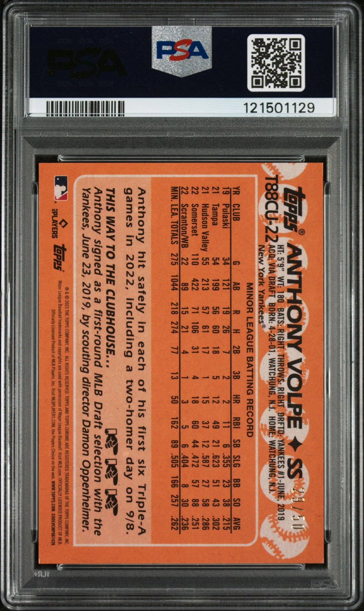 2023 Topps Silver Pack 1988 Chrome Promo Anthony Volpe Gold Refractor PSA 8