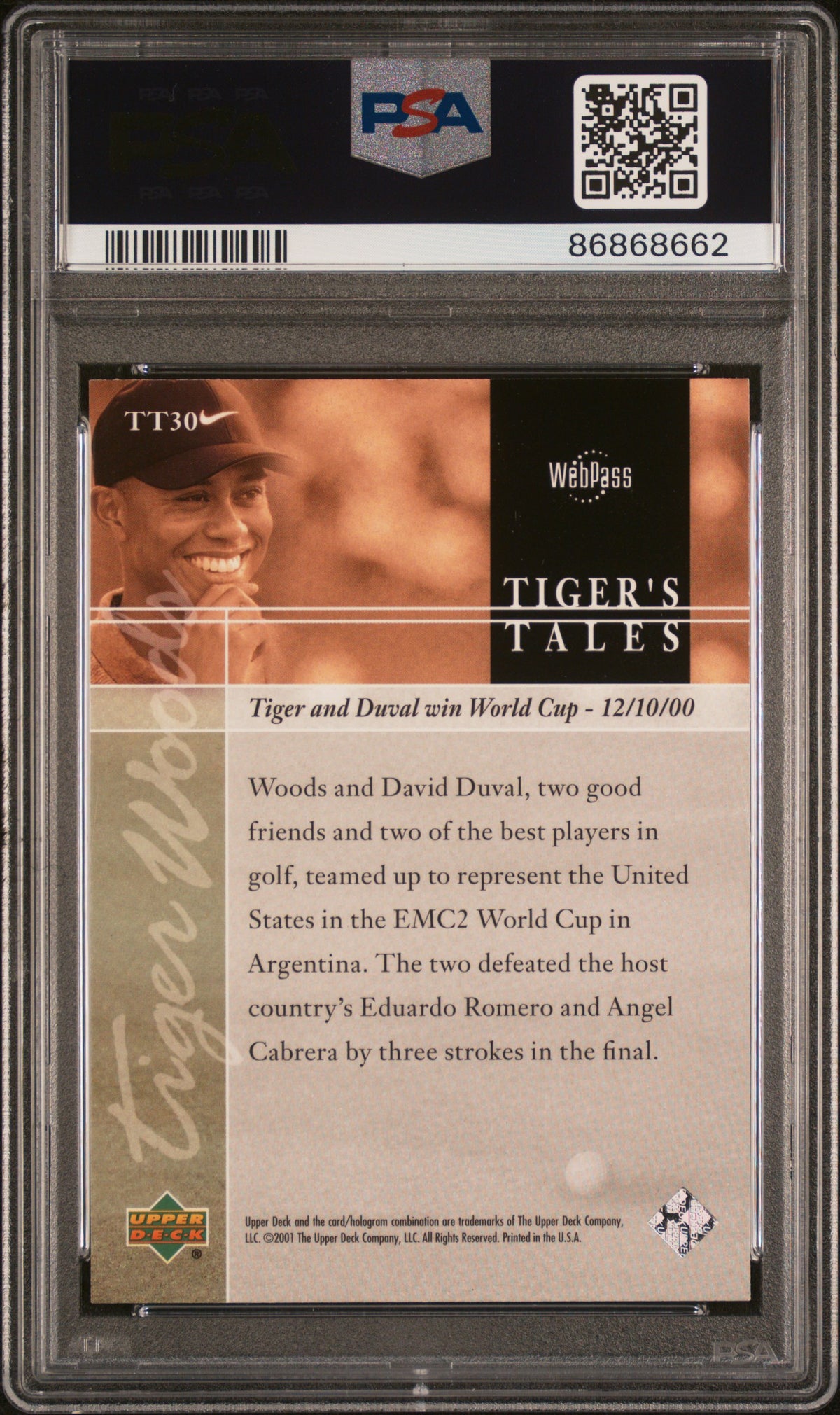 2001 Upper Deck Tiger'S Tales Tiger Woods #TT30 PSA 9