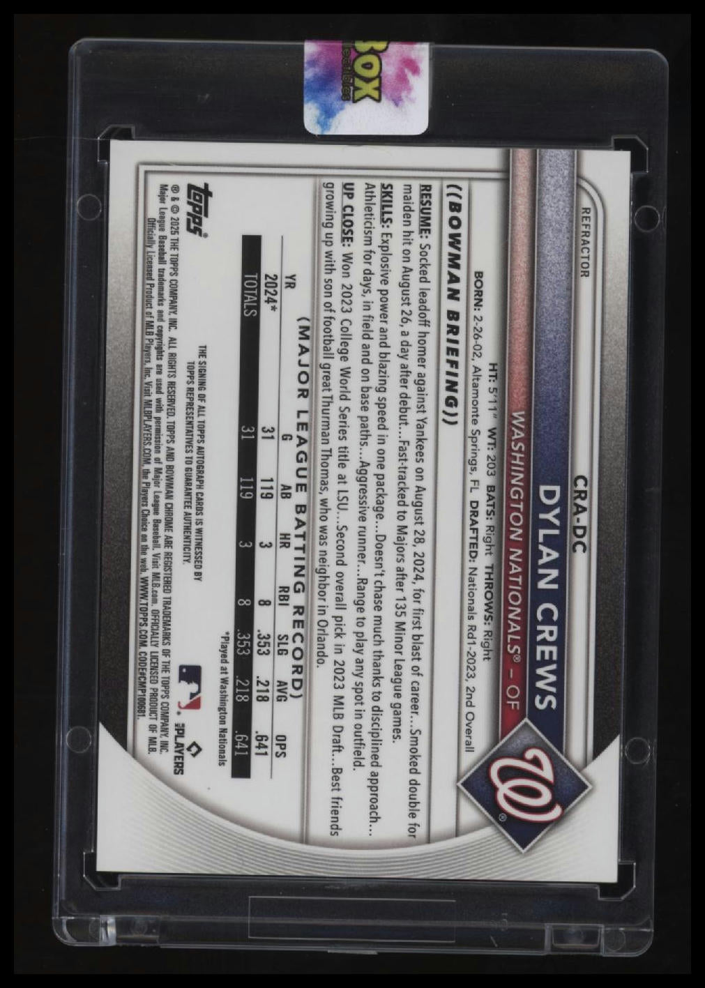 2025 Bowman Dylan Crews Chrome Rookie Autographs Refractor #/499