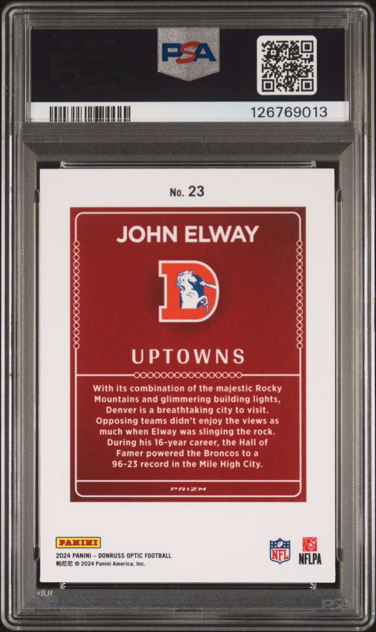 2024 Panini Donruss Optic Uptowns John Elway PSA 9