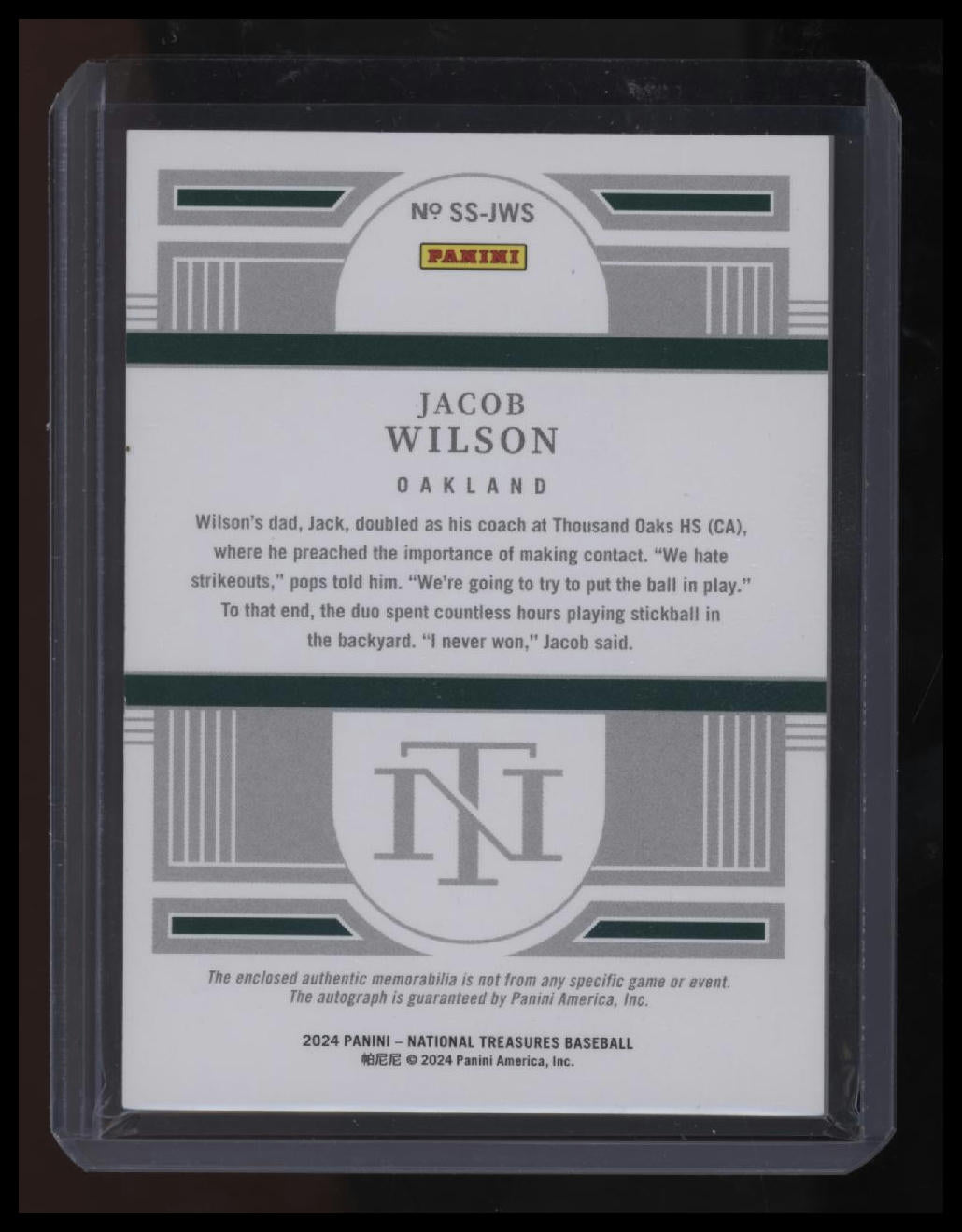 2024 Panini National Treasures Jacob Wilson Silhouette Signatures Silver #/25