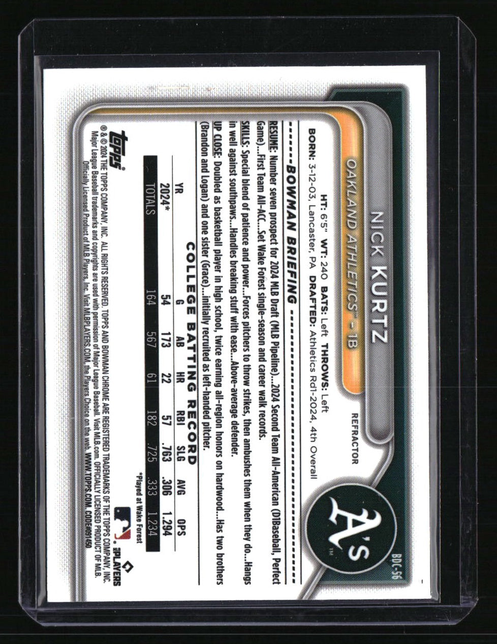 2024 Bowman Draft Nick Kurtz Chrome Refractor